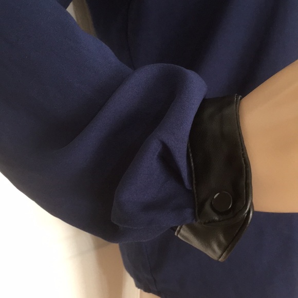 Ann Taylor Silky Blouse Imitation Leather Trim - Picture 4 of 8